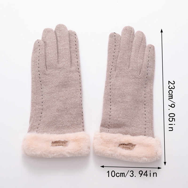 Wool Gloves Autumn And Winter Women's Touch Screen Plus Fleece Thickened Windproof And Cold-Proof Cycling Warm Gloves Students' Five-Finger Gloves Specification drawing