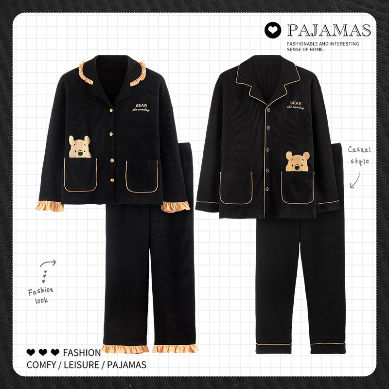 New autumn and winter couple pajamas, women's casual cardigan, cotton long-sleeved men's suit, spring and autumn waffle home wear Application Scenario