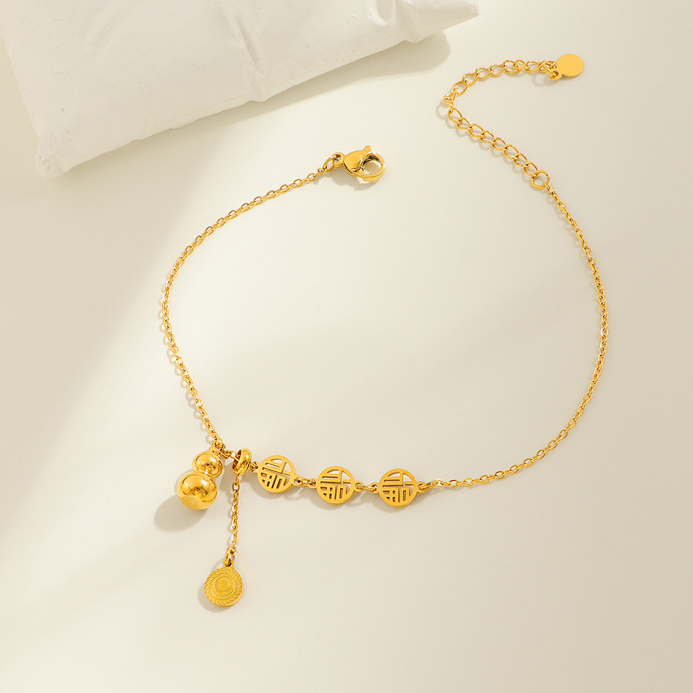 New Chinese-style "Fu" character gourd foot chain for women 2025, a bestseller with a light luxury design and a stylish summer foot chain details Picture