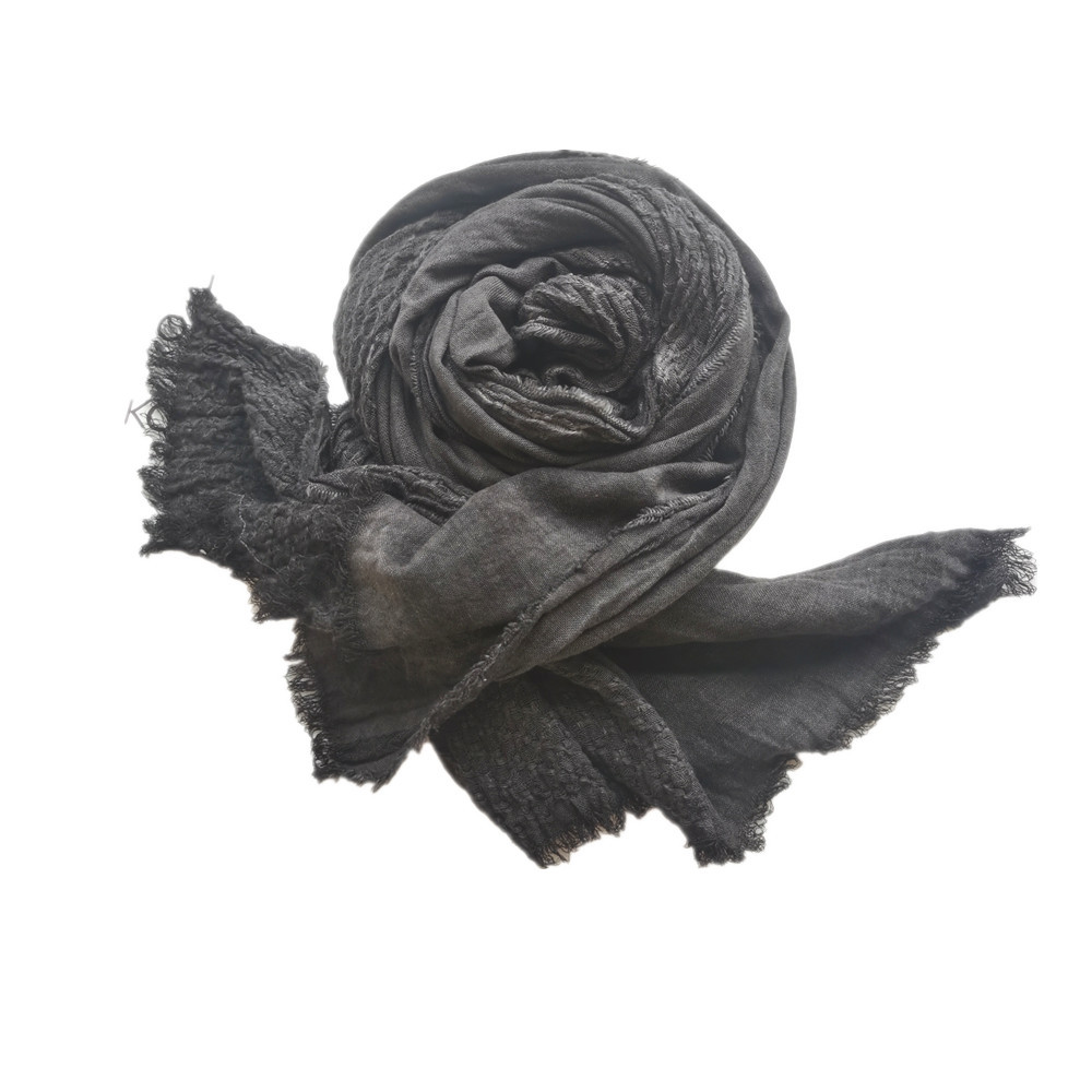 Solid Color Cotton And Hemp Scarf Autumn And Winter New Foreign Trade Men's Scarf Wholesale Natural Wrinkled Striped Scarf For Women Shawls Cross-Border Item Picture