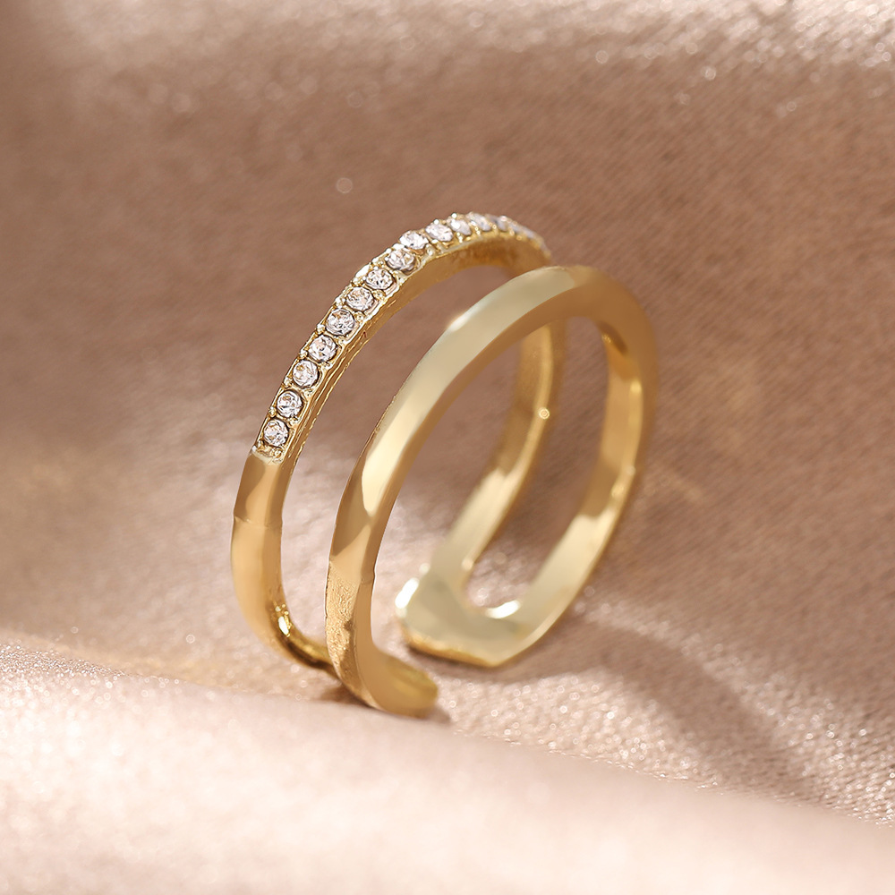 Kimoj's New 2025 Ring, A Women's, Japanese And Korean, Light Luxury, Niche Design, Internet-Famous Sparkling Diamond Double-Layer Adjustable Opening Index Finger Ring Specification drawing