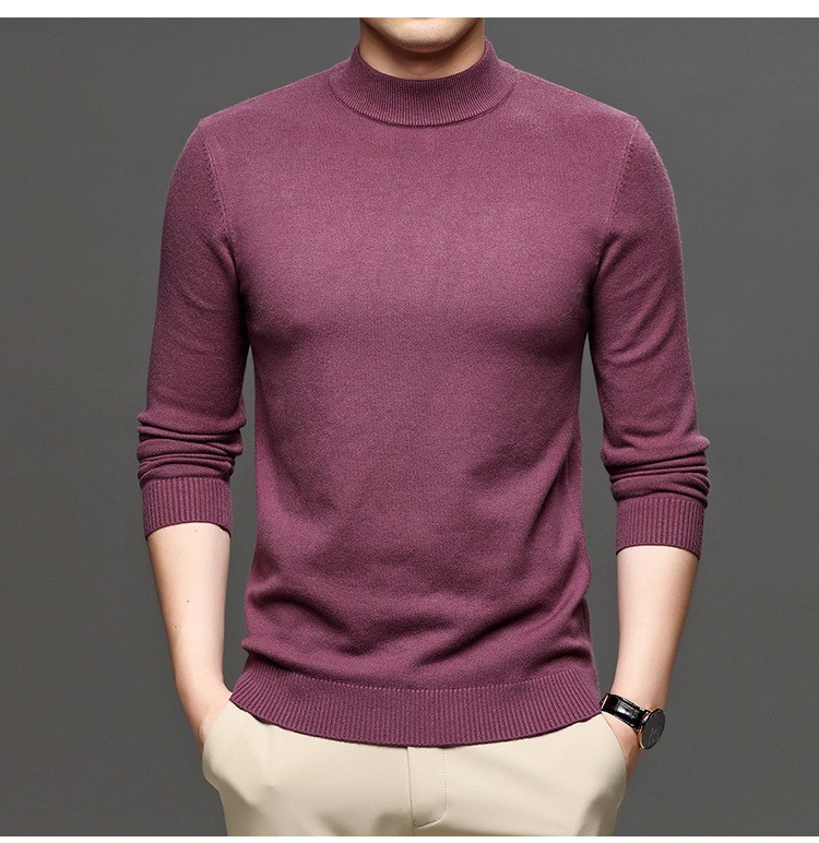 SAN Dao Live's new autumn and winter solid-color semi-high-neck cashmere men's slim-fit sweater, men's base layer cashmere sweater for men details Picture