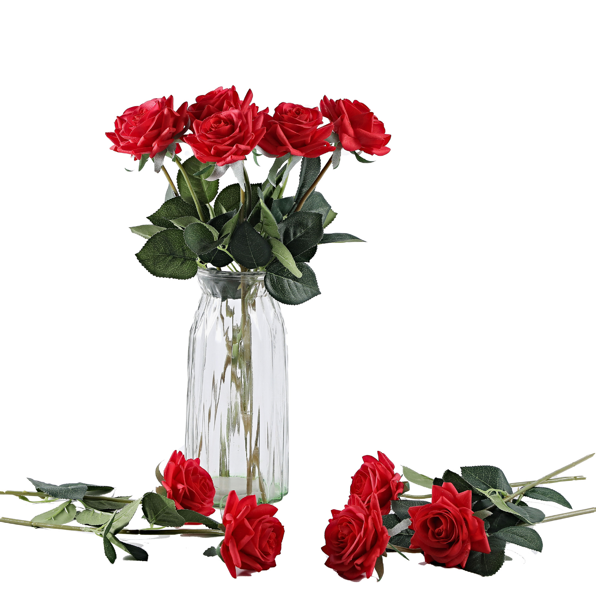 Single artificial flower with glue, moisturizing touch, rose with curled edges, Valentine's Day bouquet, home decoration artificial flowers Item Picture