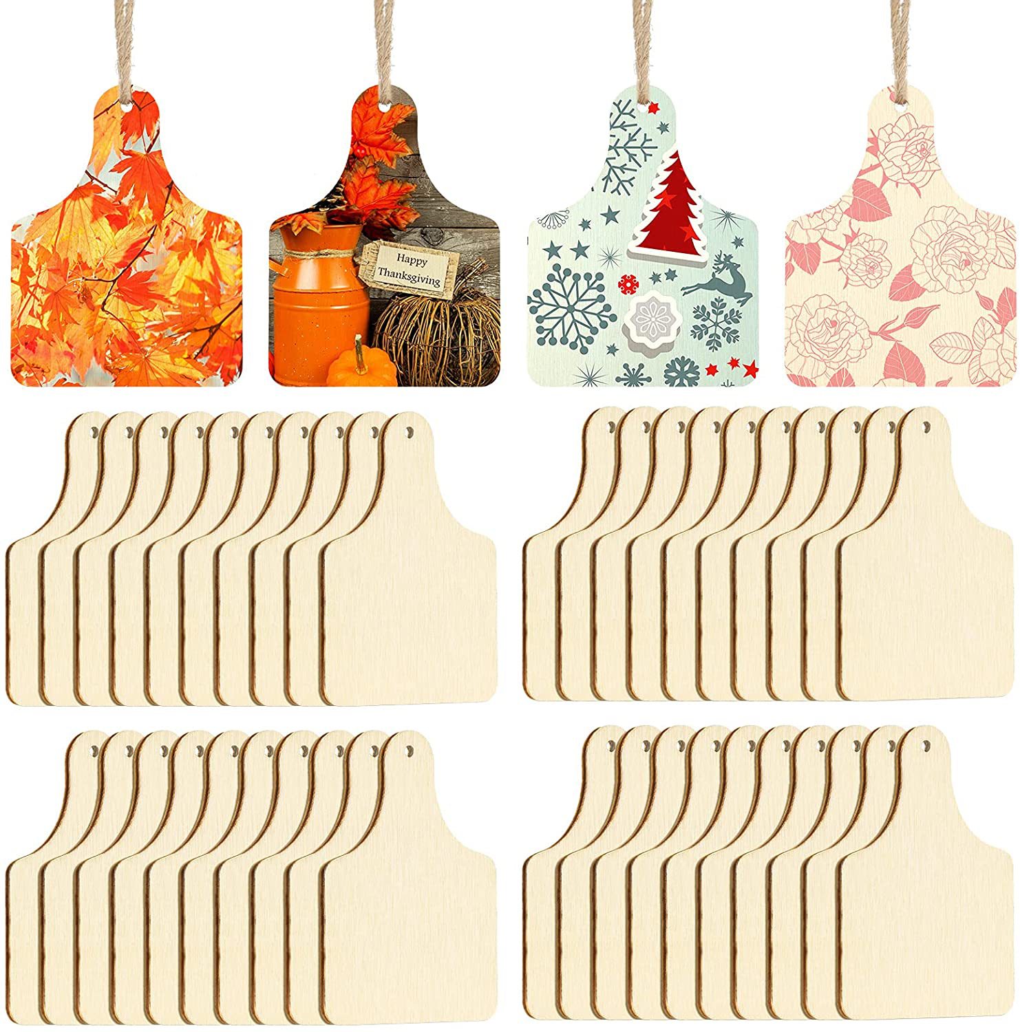 New 40 pieces natural wood label unpolished cutting board wood pendant DIY wood Christmas wood pendant listing