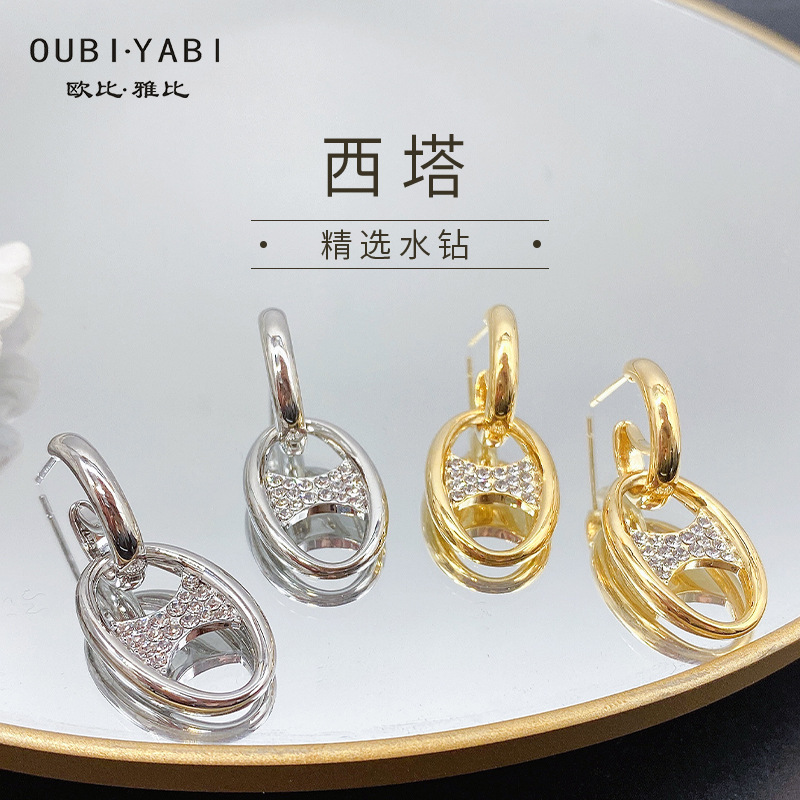 Obi new S925 silver needle high-grade earrings wholesale fashion female earrings temperament simple everything with Japanese and Korean personality full figure