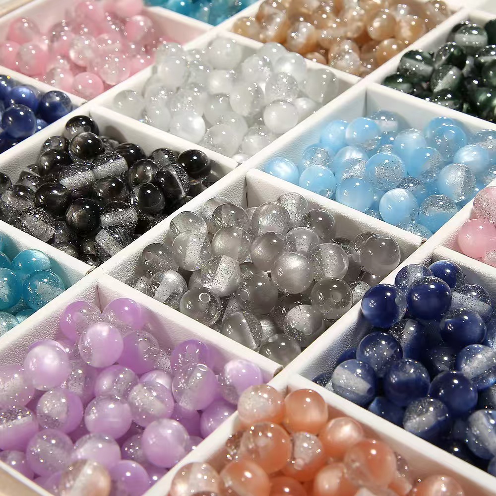 Wholesale of double-color starlight fine sand resin round beads, beads, loose beads, diy bracelets, necklaces, jewelry, loose bead accessories details Picture