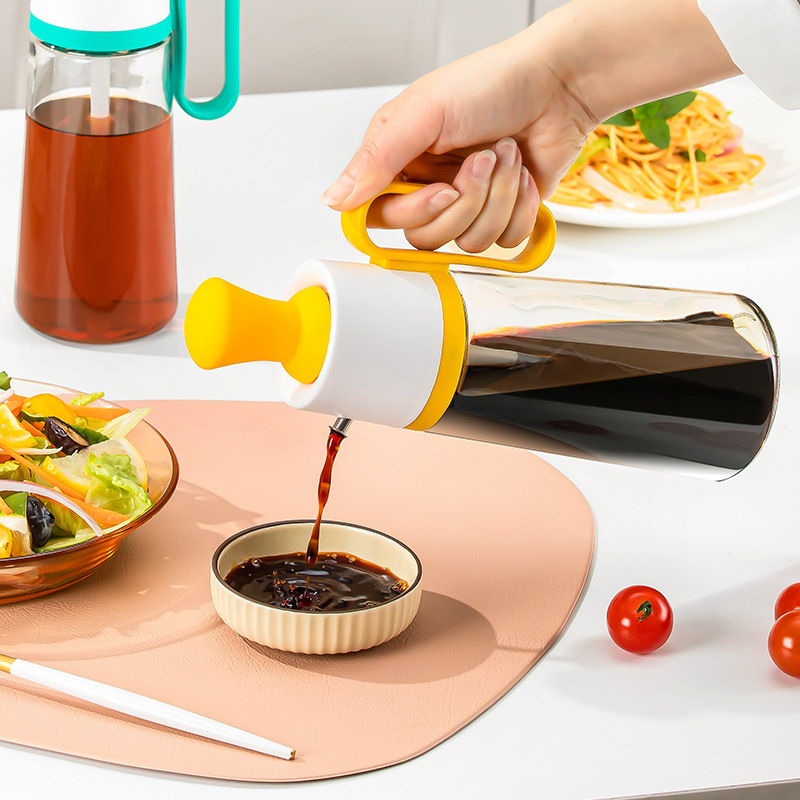 Kitchen supplies oil can brush pour one glass condiment bottle vinegar pot multi-function condiment bottle press measuring condiment jar Specification drawing