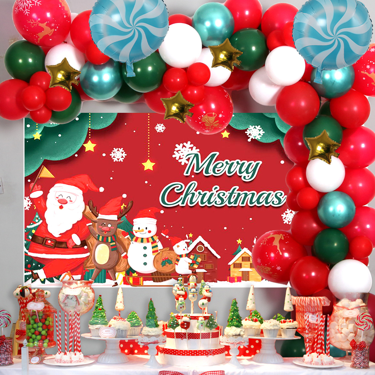 Christmas MerryChristmas Background Fabric Christmas aluminum film latex balloons party decoration Christmas balloons