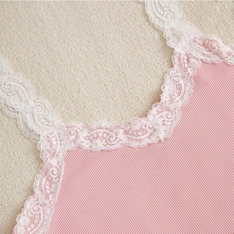 YANNI summer small floral three-piece pajamas, women's spring and summer striped cotton V-neck lace halter shorts and long pants, home wear Application Scenario