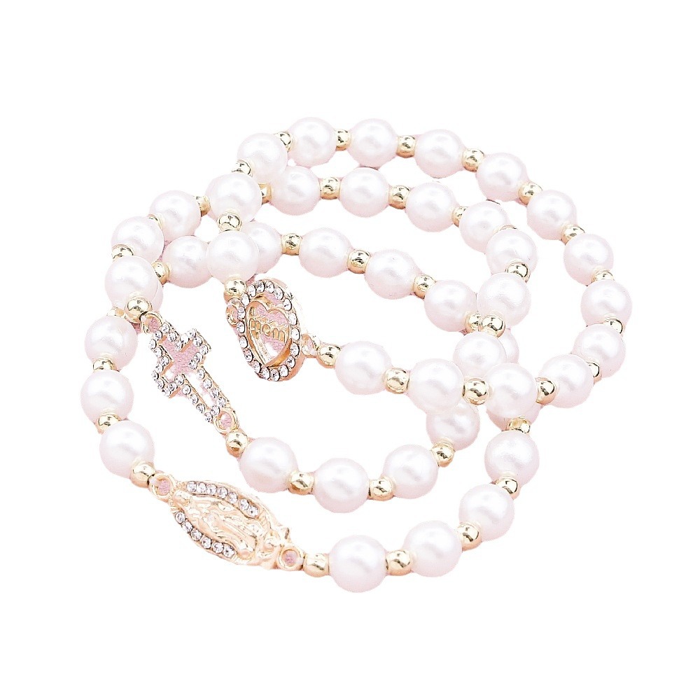 Europe And The United States Foreign Trade Amazon Cross-Border Sales Of The Mother Of Mary Cross Imitation Pearl Bracelet Set Women's Bracelet Couple Gift Manufacturers Wholesale Item Picture