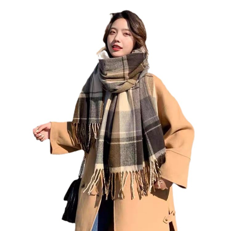 2023 New Scarf For Female Autumn And Winter Korean Version Of Everything Plaid Thickened Student Couple Scarf For Male Imitation Cashmere Warm Item Picture