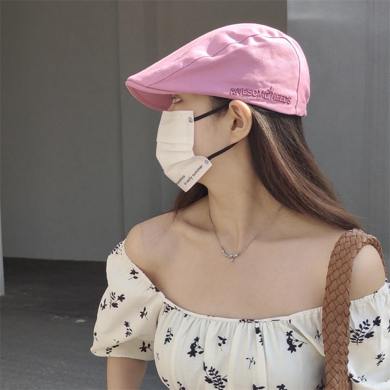 New fashionable embroidered front cap for children, spring and summer thin retro beret, street casual painter cap Specification image