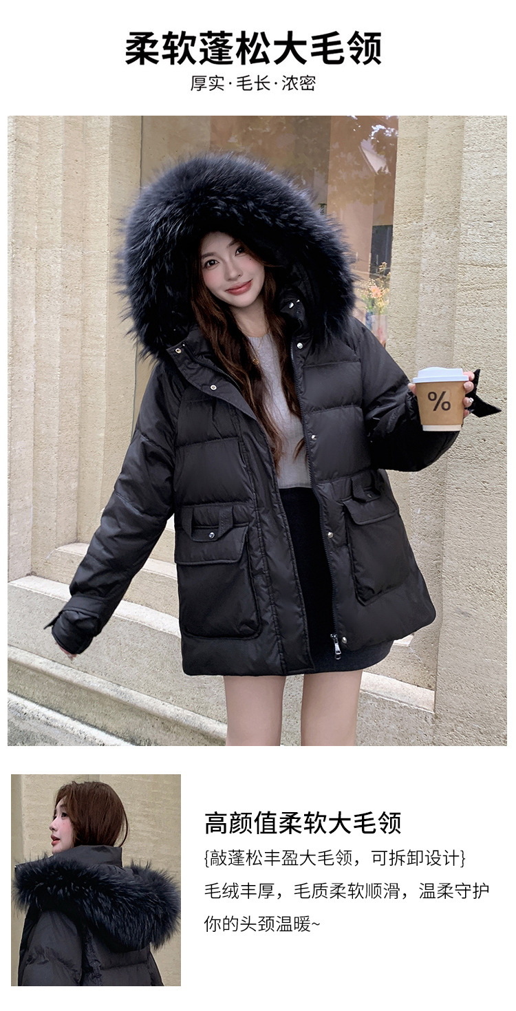 2025黑色胖MM新款大码200斤加厚连帽一手长貉子毛领羽绒服外套252详情4