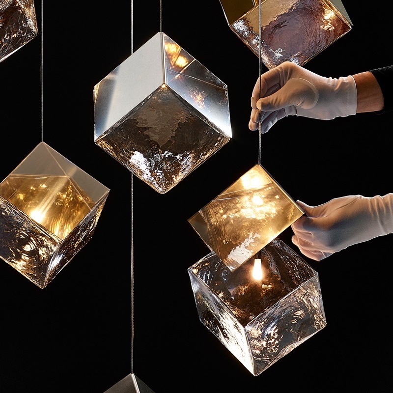 The restaurant features a unique loft duplex staircase with ice cubes, a designer's creative Nordic style, a sales office, a bedroom, and a small pendant lamp at the bedside