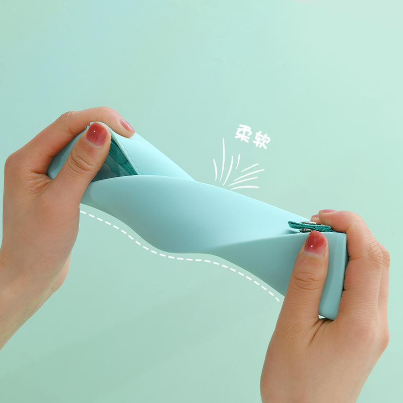 Guoyu's custom-made creative large-capacity pencil case with a double-sided solid color silicone pen case for students Specification image