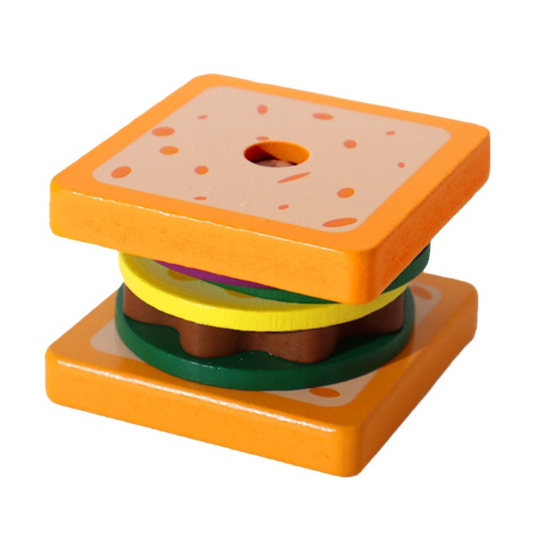 Children's wooden sandwich burger fries set post matching food cut kitchen assembly simulation play house toy Item Picture