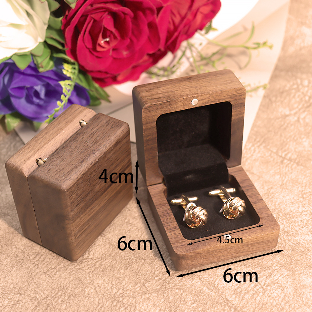 Square beveled North American black walnut cufflinks wooden box, solid wood cufflinks, French cufflinks packaging box, men's flip lid gift box details Picture