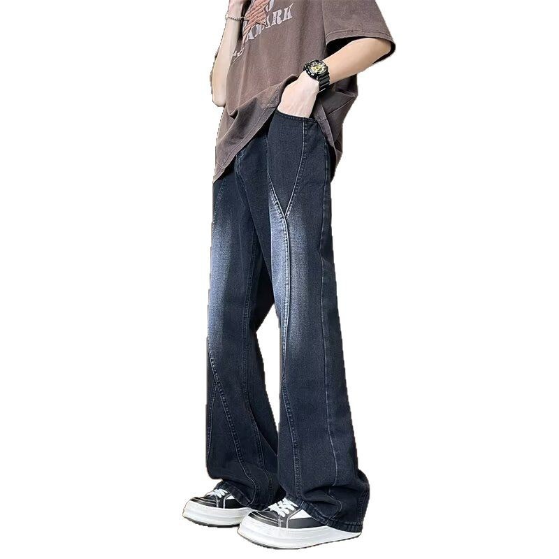 Custom-made trendy high street yellow mud-dyed washed jeans men's line full figure