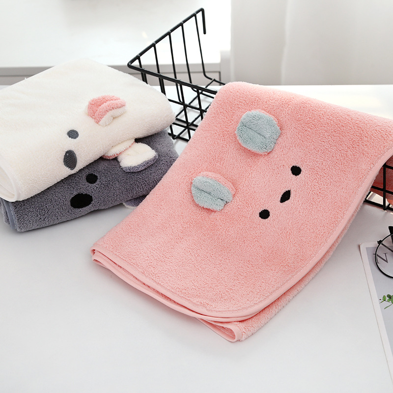 Wholesale coral fleece cartoon towels, face towels, rabbit ear souvenirs, embroidered towels, absorbent adult face towels from the manufacturer Specification image