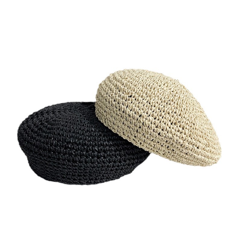 Summer straw-woven Bailey hat for women, thin breathable straw hat, popular Japanese-style fresh and artistic flower bud painter hat Item Picture