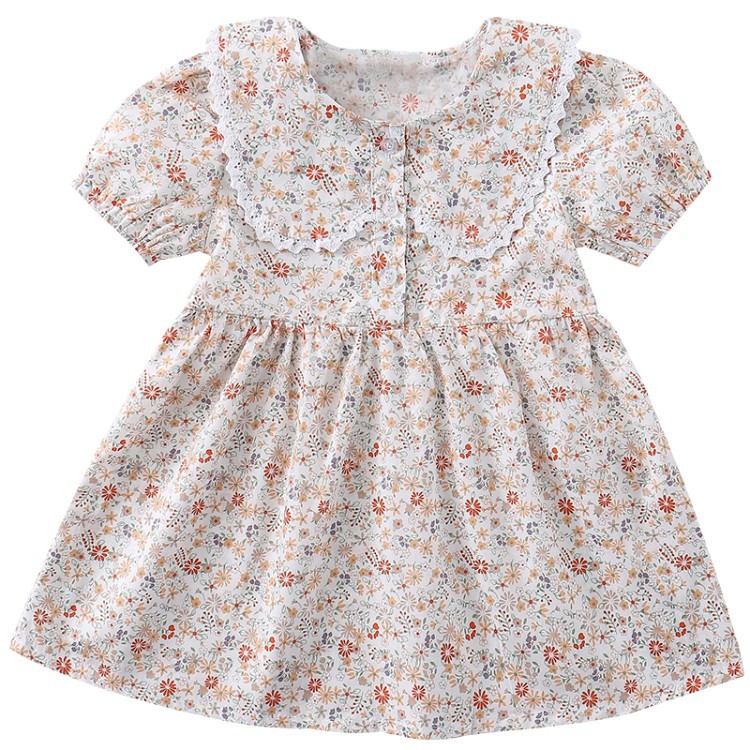 Girls' summer dress, baby floral print dress 2022 new style children's summer princess dress, little doll collar dress Item Picture