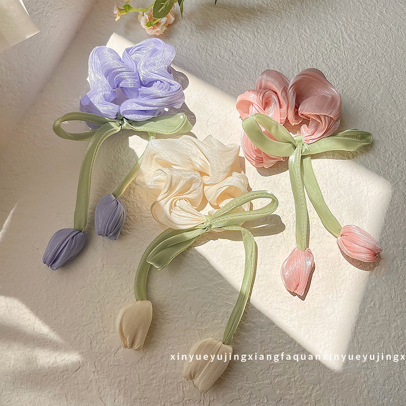 韩版蝴蝶结甜美郁金香大肠发圈手工头绳扎马尾皮筋头饰发饰女批发