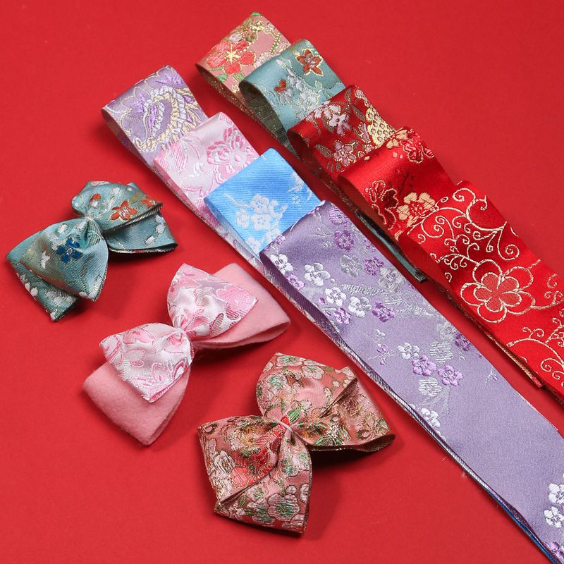 Chinese-style national trend New Year embroidery style webbing DIY bow hair accessories Hanfu ethnic style gold and silver thread embroidery accessories national trend details Picture