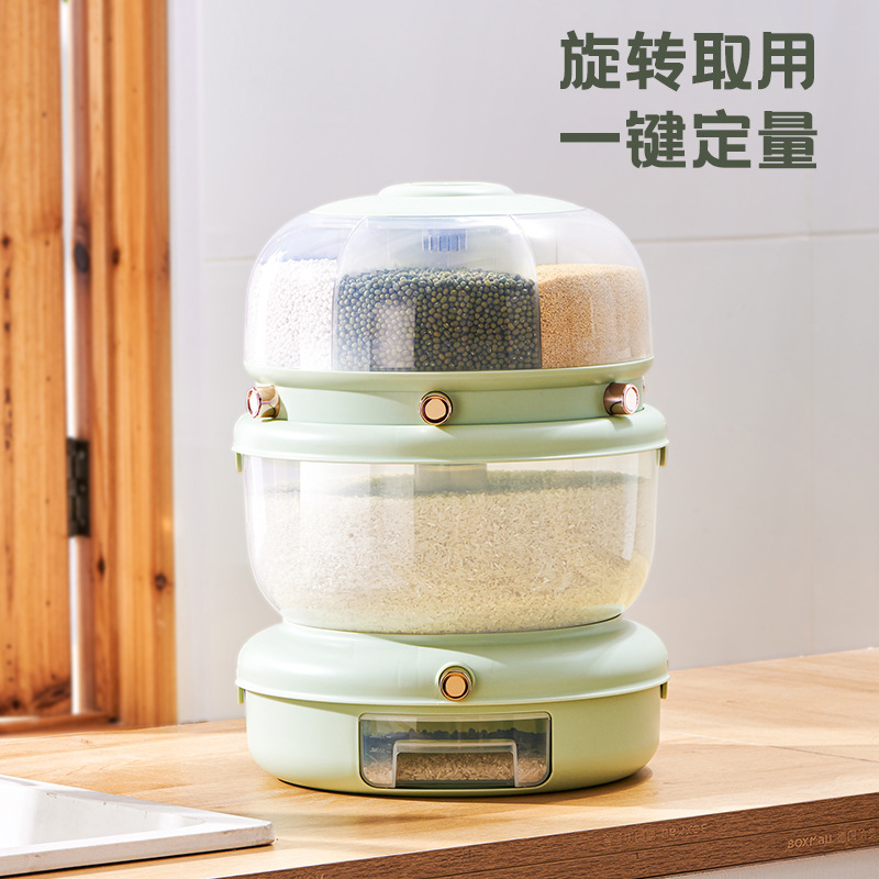 rotatable grain storage box sealed rice bucket double-layer household insect-proof and moisture-proof grain storage box