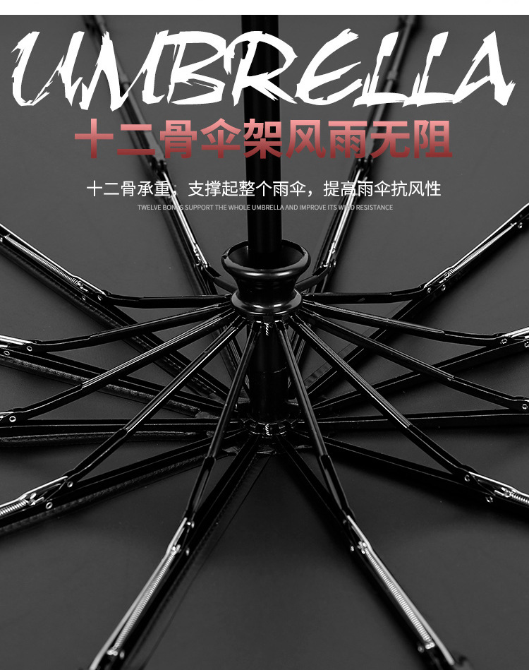 自动商务伞雨伞三折加大防风黑胶防晒伞商务礼品伞加印LOGO广告伞详情5