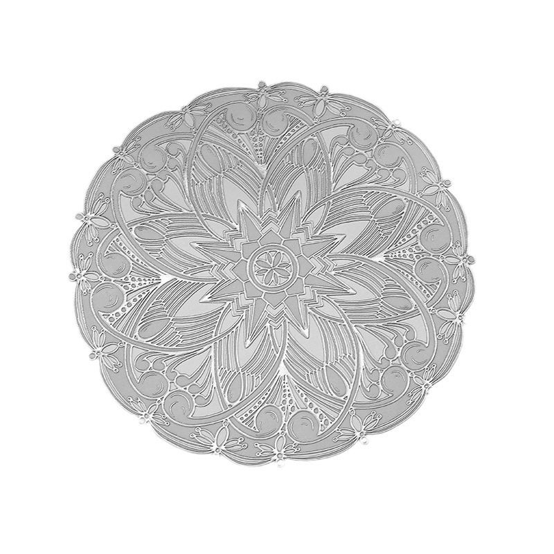 Womei European modern light luxury simple and elegant high-end flower-shaped hollowed-out table mat French retro geometric totem PVC waterproof, oil-proof, anti-slip and heat-insulating table mat Item Picture