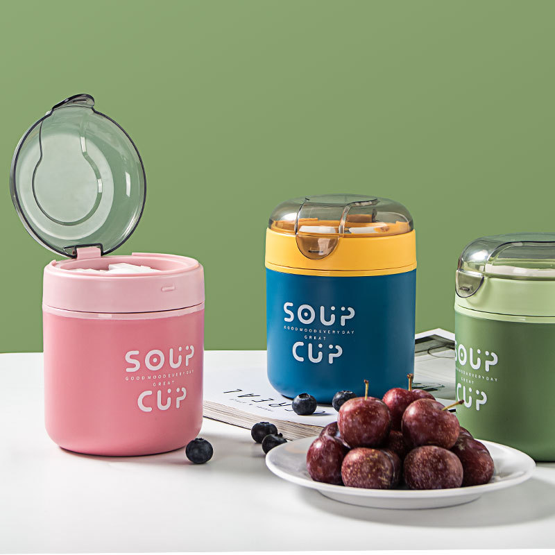 New stainless steel breakfast cup soup cup with lid scoop Portable oatmeal cup sealed milk cup soy milk soup cup student soup Application Scenario