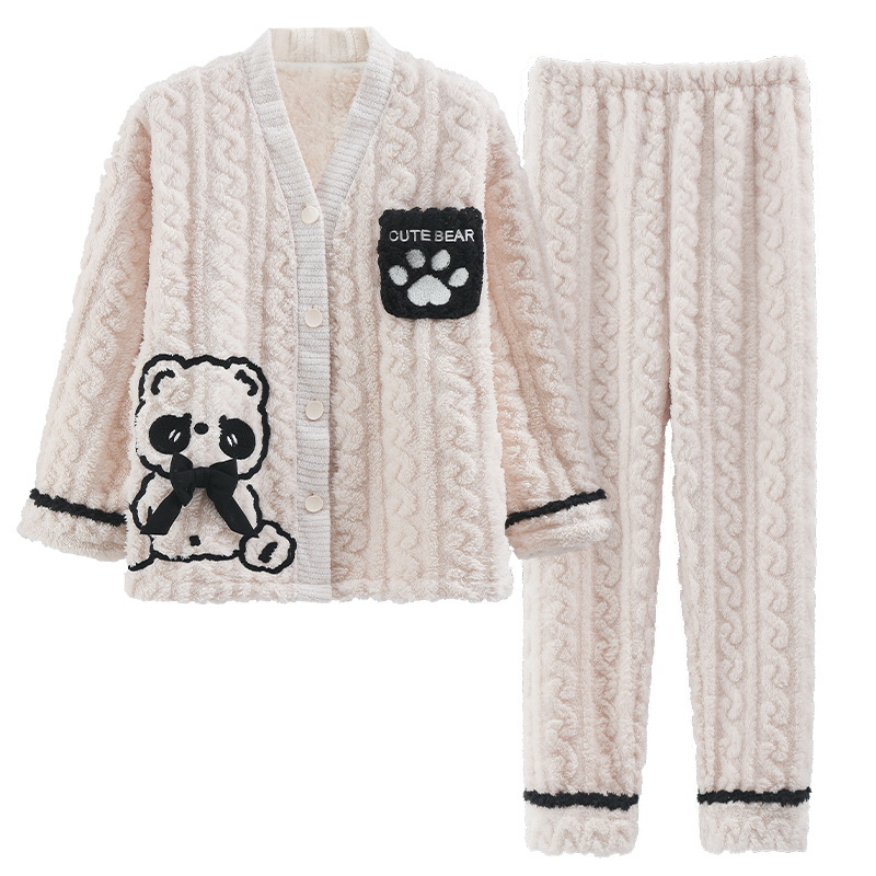 2022 New Coral Velvet Sleepwear Women Winter Plus Velvet Thick Cartoon Cute Flannel Home Suit Wholesale Item Picture