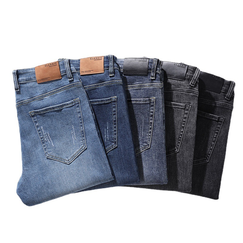 Autumn youth men's jeans wholesale, men's Korean trendy brand fashionable fleece straight-leg jeans, elastic men's style Item Picture