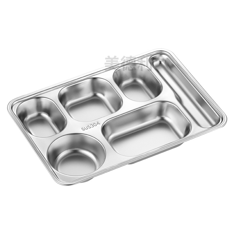 304 Stainless Steel Plate Children's Plate Thickened School Canteen Plate With Lid Divided Fast Food Plate Student Lunch Box Item Picture