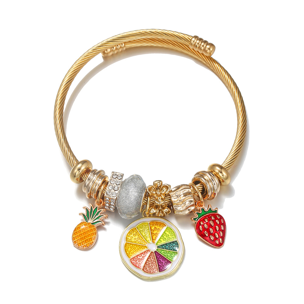 Oly Magic Bracelet 6785 Diy Stainless Steel Gold Bracelet Small Fresh Summer Fruit Pie Hand Ring Open Bracelet Jewelry Wholesale Specification drawing
