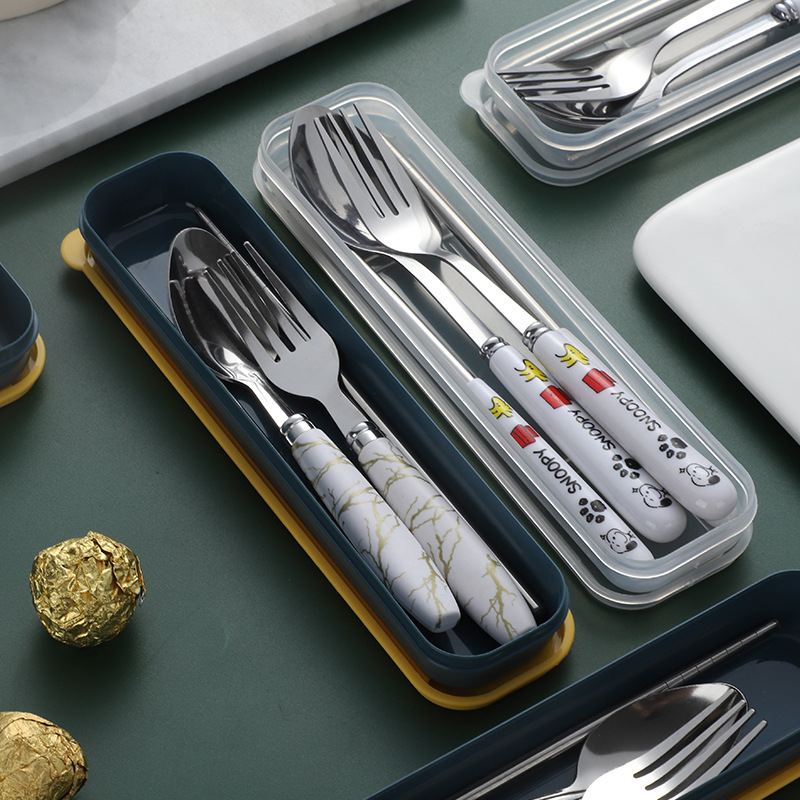 Stainless steel spoons, forks and chopsticks, pet dog bamboo joint portable forks and spoons, student and office worker Korean-style chopsticks and tableware Specification image