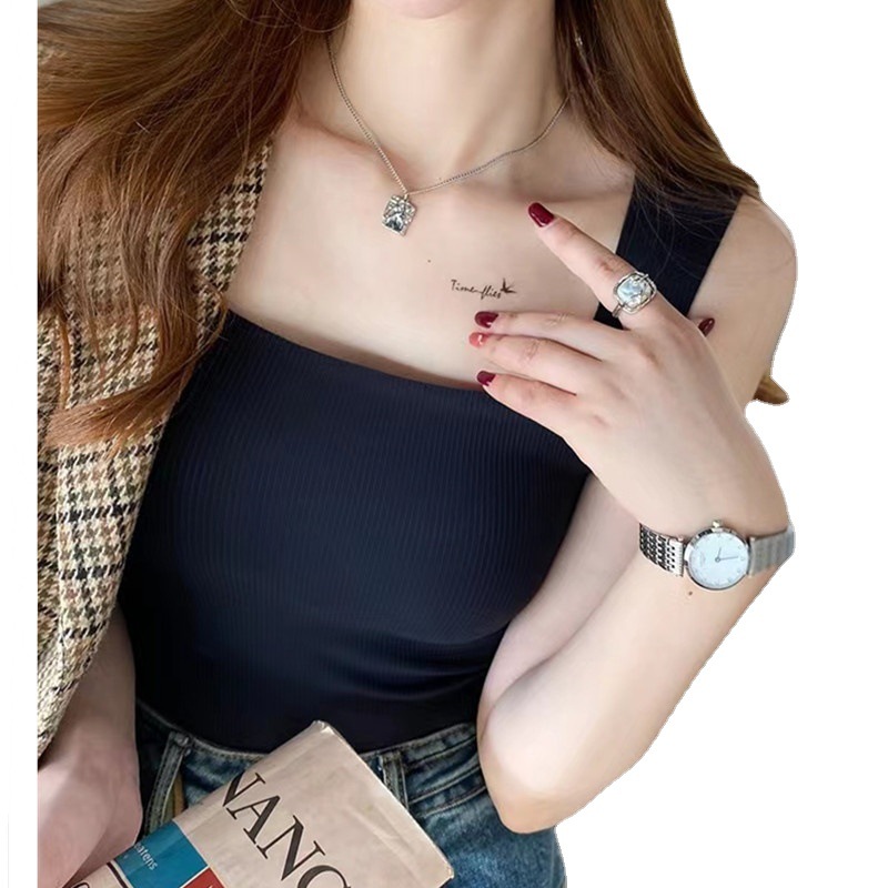 固定杯背心/女人吊带黑色长衣/吊带女修身百搭/背心冰丝/Wujuyan白底实物图