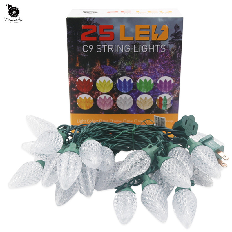 In stock: UL120V25 light, C9 strawberry LED linear light string, outdoor waterproof decorative color light, American standard Christmas light string Application Scenario