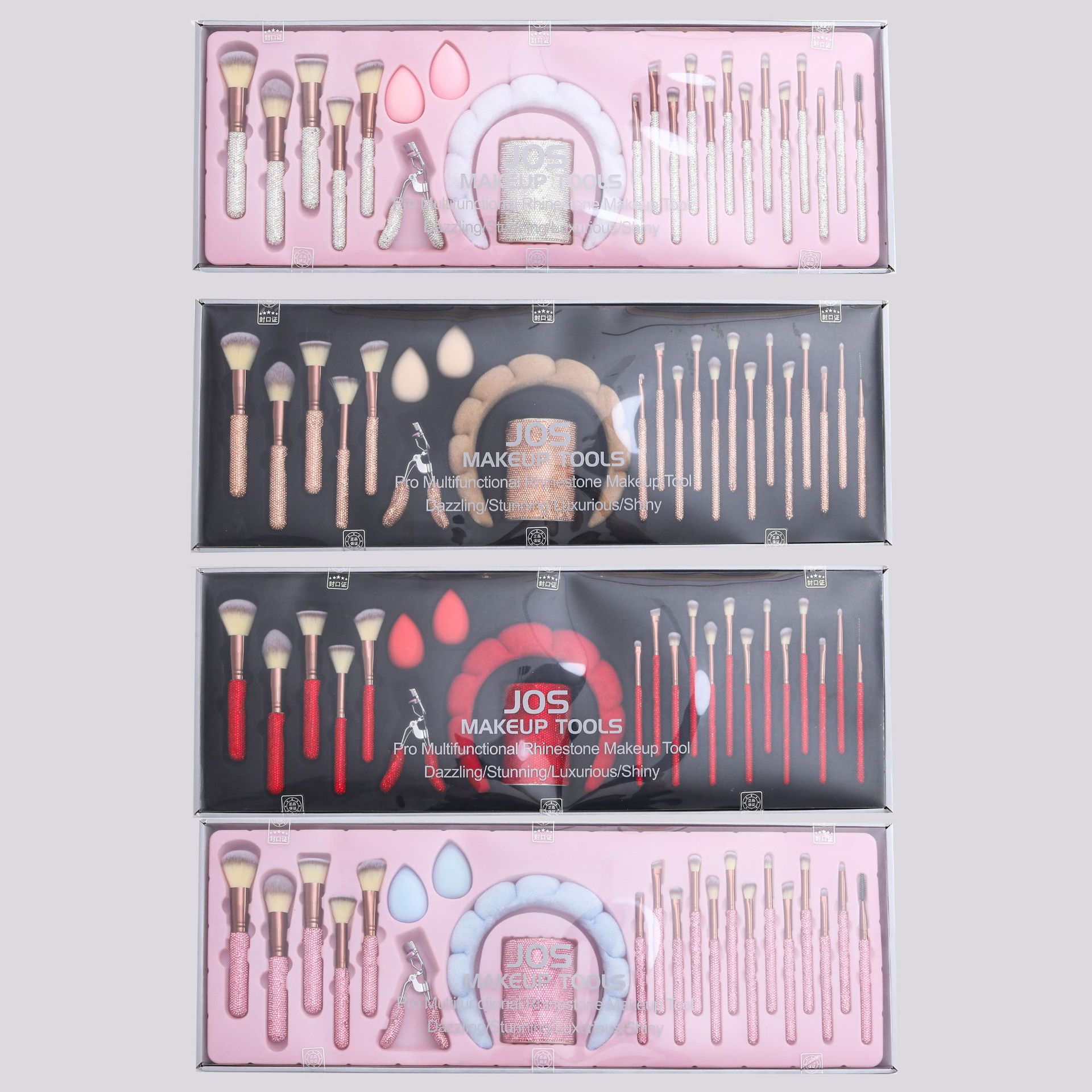 Jos New Diamond-Encruted Crystal Makeup Brush, Diamond Hairband, Eyelash Clip, Complete Set Of Beauty Tools, Multi-Color Makeup Set full figure