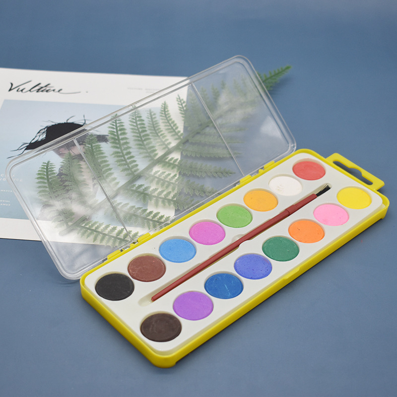 16色水彩画笔纸套装初学者水粉饼 固体水彩颜料套装图