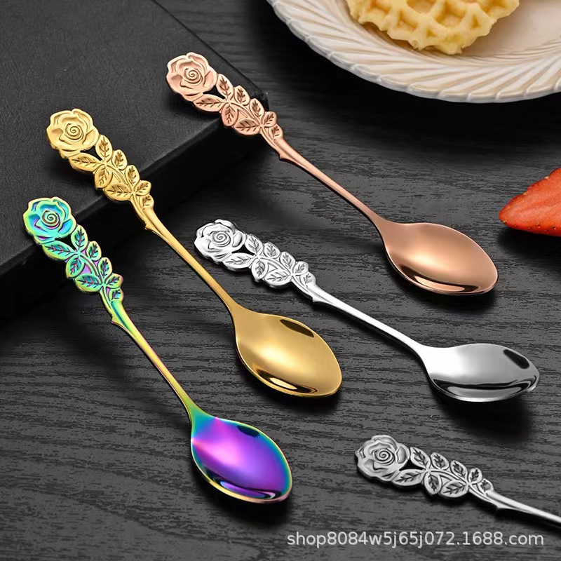 Creative Stainless Steel Rose-Shaped Spoon, Stirring Spoon, Coffee And Dessert Spoon, Bird's Nest And Silver Ear Glass Cup, Souvenir Spoon
