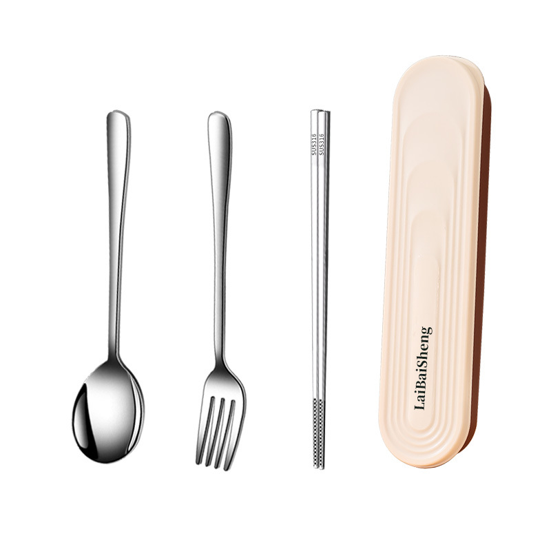 Portable Tableware Set 316 Stainless Steel Tableware Spoon Chopsticks Cream Air Storage Case Single Chopsticks Spoon Item Picture
