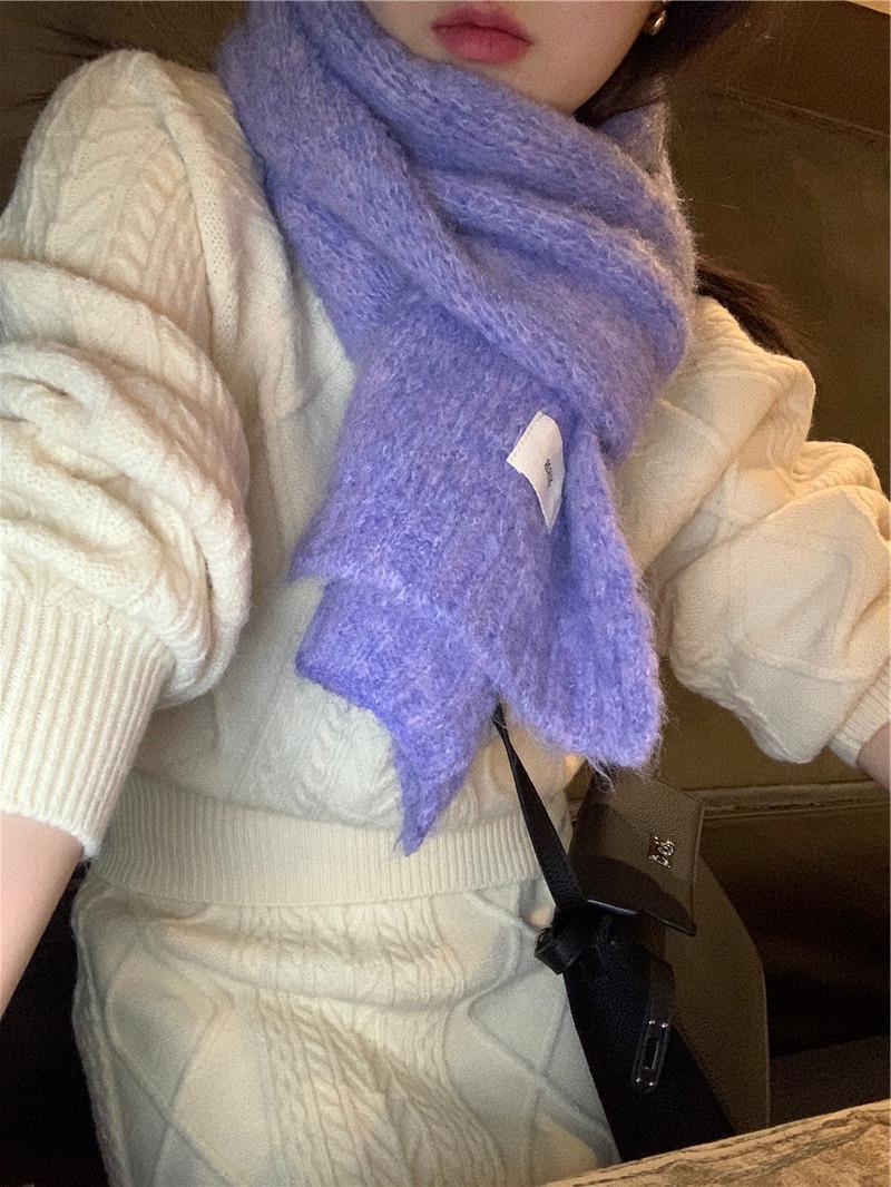 Purple Scarf For Girls Korean Version With Wool Autumn And Winter White Knitted Wool Warm Everything Girlie Girlie Winter Specification drawing