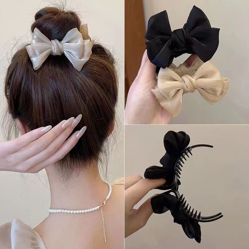 Elegant Bow Bun Head Clip Net Red 2023 New Temperament Hairpin Female Back Head Clip Headwear