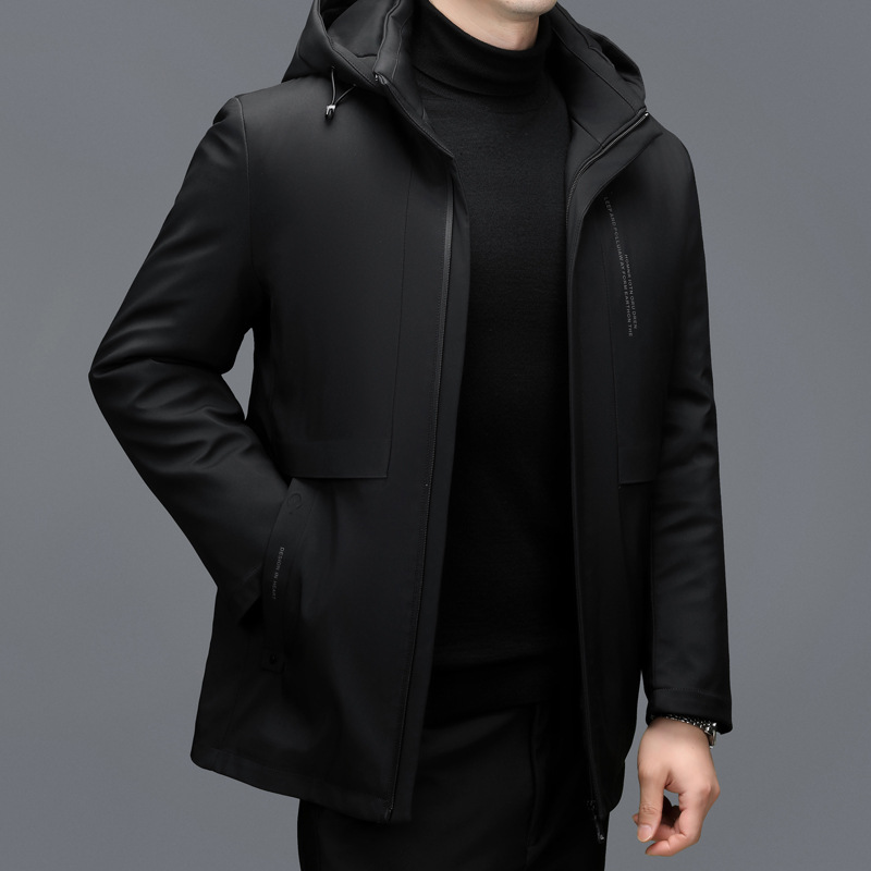New mid-length down jacket for middle-aged men, thickened warm removable cap, winter casual men's coat for men