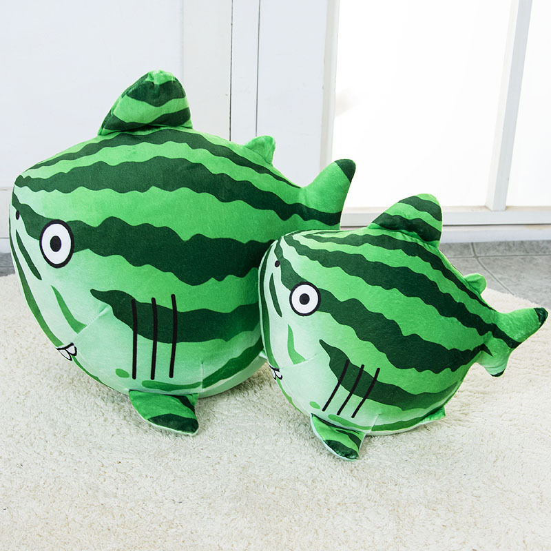 Cute shark melon pillow, shark plush toy, watermelon doll, soft and adorable doll, decorative item, doll cushion, cloth doll pillow Application Scenario