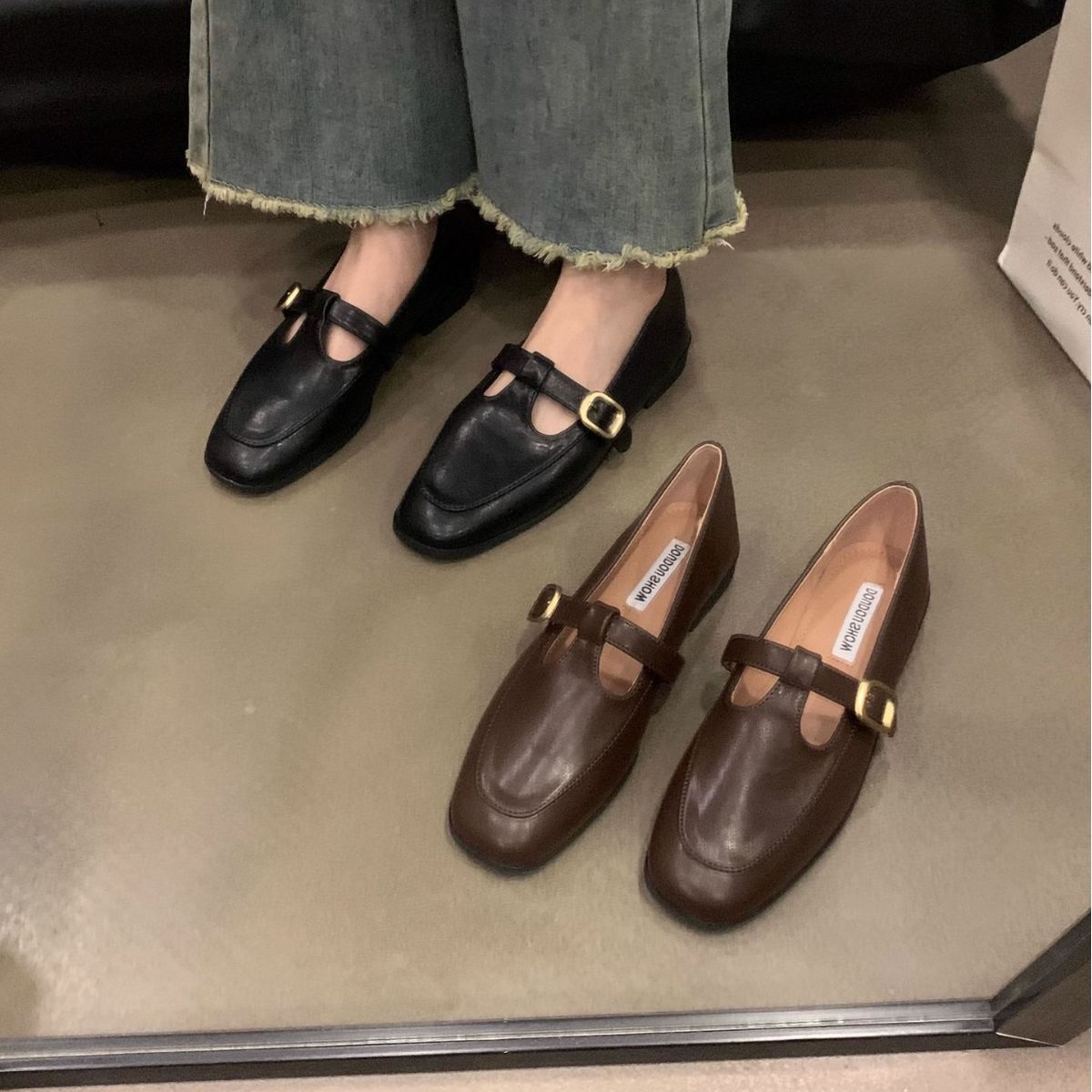 复古平底方头黑色乐福鞋女鞋子2023春秋季新款韩版小皮鞋百搭单鞋