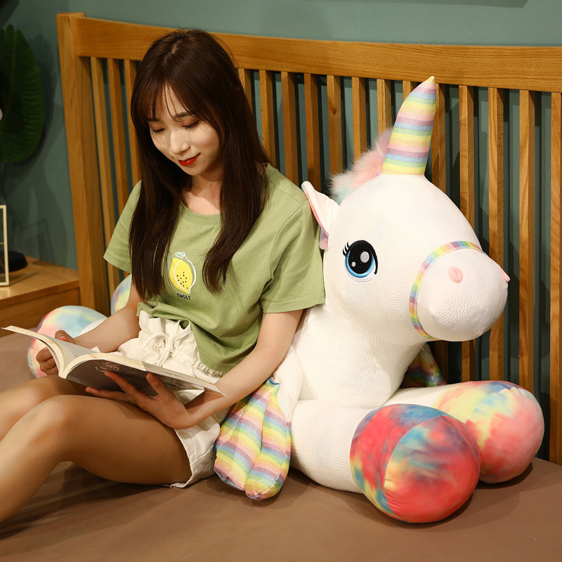 New Rainbow Angel Unicorn plush Toy, Cartoon Colorful Pegasus doll, Large doll pillow cushion details Picture