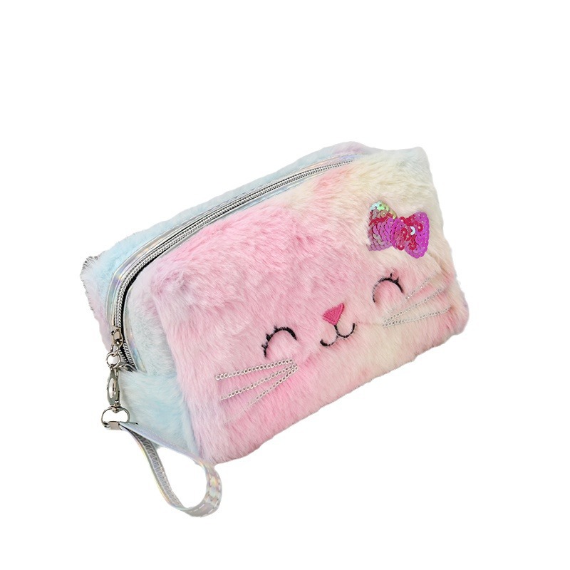 Winter new cartoon plush cat sequined makeup bag, large-capacity storage bag, women's cosmetics storage bag Application Scenario