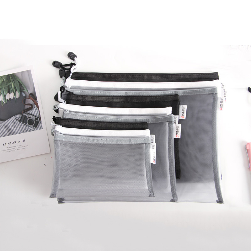 A4 thickened file bag, zipper bag, nylon mesh bag, semi-transparent mesh bag, test paper and material storage bag, A6 small pen case details Picture